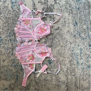 For Love And Lemons Pink Floral Kids One Piece